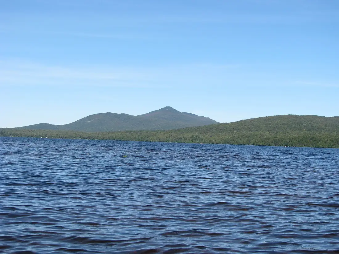 Meacham Lake in Franklin County, New York, with the hills of the Debar Mountain Wild Forest behind
