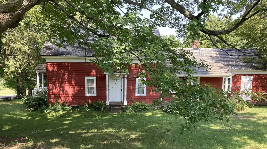 A red outbuilding at the Almanzo Wilder Farm in Burke, New York