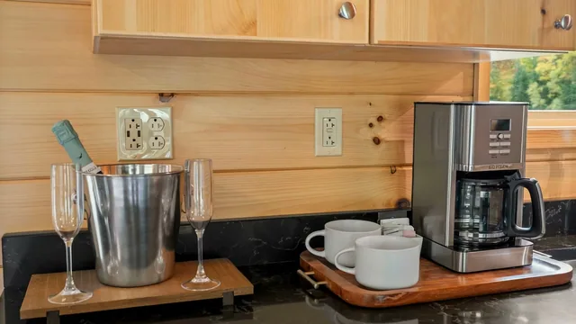 Coffee station and a champagne bucket in The Aviator's kitchen