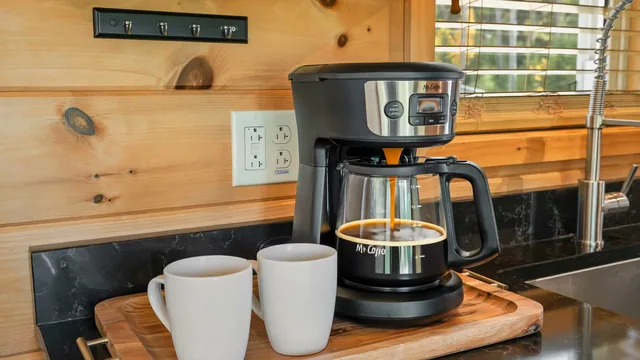 Coffee maker and mugs on The Modern Tiny Home's counter
